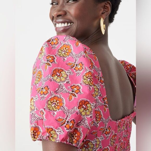 J Crew Collection Puff-sleeve Squareneck Top in Ratti® Pink Blooms Print NWT - Picture 2 of 11